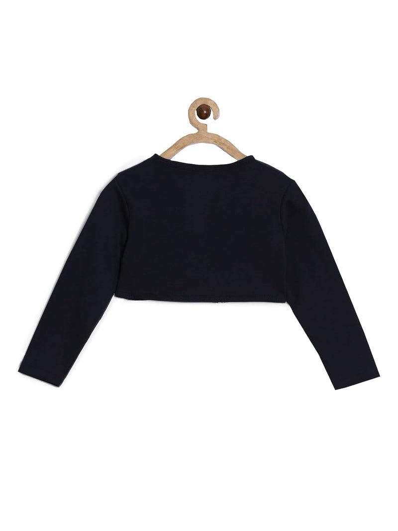 KRYPTIC Girls Navy Solid Cotton Crop Shrug for Kids (5-6 Years) - Image 3